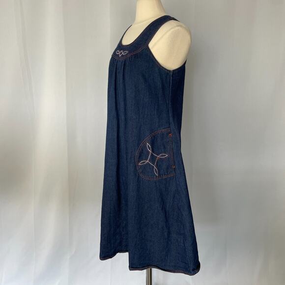 Vintage 70s Dress Size Small Blue Jean Denim Pinafore Trapeze Boho Hippie Retro - Picture 6 of 15